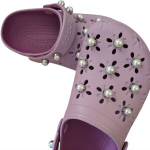 Crocs Lavender Pink Studded Clogs with Pearl Accents
